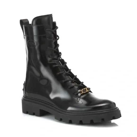 TOD’S BLACK LEATHER LACE UP COMBAT BOOTS GRUNGE GORPCORE MOTO EUR 40 - Picture 9 of 9